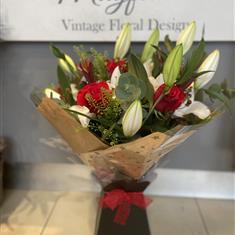 Oriental Lily and Red Rose Bouquet